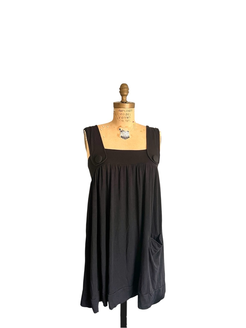 Vintage Y2K 2000s Babydoll Black Sleeveless Pocket Sundress Pinafore Mini Dress - Picture 5 of 5